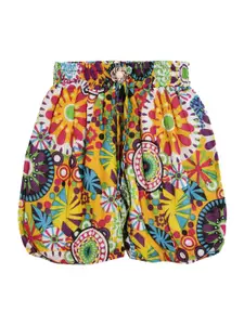 SWEET ANGEL Girls Floral Printed Loose Fit High-Rise Outdoor Shorts