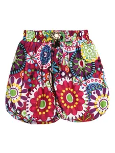 SWEET ANGEL Girls Floral Printed Cotton Loose Fit High-Rise Shorts