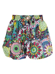 SWEET ANGEL Girls Floral Printed Loose Fit High-Rise Cotton Shorts