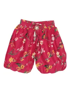 SWEET ANGEL Girls Pink Floral Printed Loose Fit High-Rise Shorts