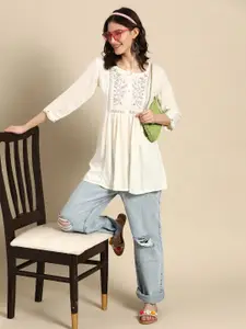 Sangria Floral Embroidered Longline Top