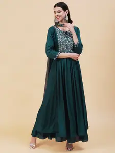 FASHOR Sequins & Stones Embroidered Maxi Ethnic Dress