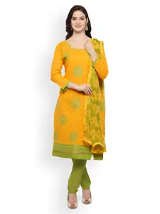 Saree mall Yellow & Green Silk Blend Unstitched Dress Material