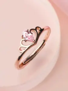 Zavya Rose Gold-Plated Sterling Silver Adjustable CZ-Studded Finger Ring