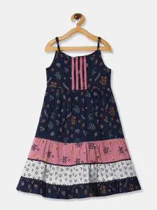 V-Mart Girls Shoulder Straps Floral Printed A-Line Dress