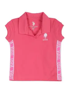 U.S. Polo Assn. Kids Girls Typography Polo Collar T-shirt