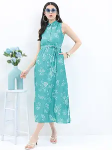 Vishudh Floral Printed A-Line Midi Dress