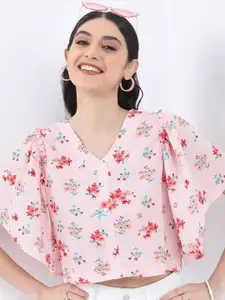 Vishudh Floral Printed Shirt Style Crop Top
