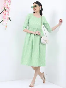 Vishudh Ethnic Motifs Printed Midi Fit And Flare Dress