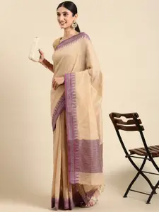 VISHNU WEAVES Zari Linen Blend Taant Saree