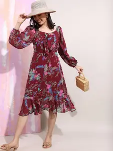 Tokyo Talkies Floral Printed A-Line Midi Dress
