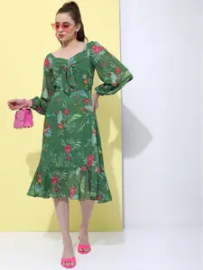 Tokyo Talkies Floral Printed A-Line Midi Dress