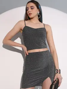 Tokyo Talkies Women Black Top with Skirt