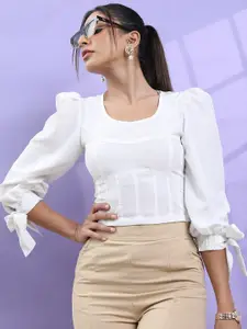 Tokyo Talkies Puff Sleeves Round Neck Crop Corset Top