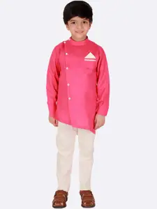 Superminis Boys Mandarin Collar Pure Cotton Kurta With Churidar