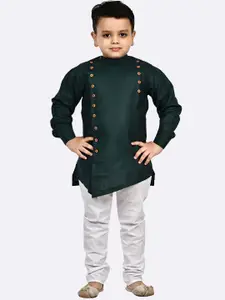 Superminis Boys Mandarin Collar Pure Cotton Kurta With Churidar