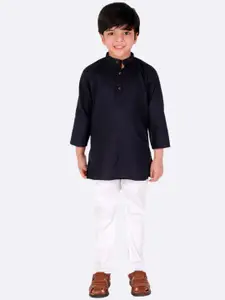 Superminis Boys Mandarin Collar Pure Cotton Kurta With Pyjamas