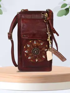 ART N VINTAGE Women Ethnic Motifs Embellished Leather Zip Around Wallet