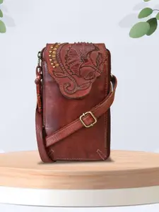 ART N VINTAGE Women Embroidered Leather Zip Around Wallet With Sling Strap