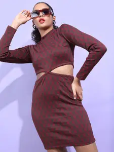 Tokyo Talkies High Neck Cut-outs Jacquard Sheath Dress