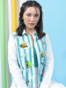 Tokyo Talkies Spread Collar Graphic Printed Cotton Casual Shirt