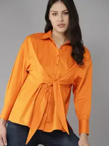 The Roadster Lifestyle Co. Women Solid Tie-Up Knot Detail Pure Cotton Casual Shirt