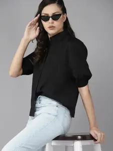 The Roadster Lifestyle Co. Women Lace Detail Puff Sleeves Pure Cotton Casual Shirt