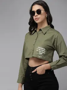 The Roadster Life Co. Boxy Printed Pure Cotton Crop Casual Shirt