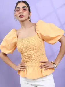 Tokyo Talkies Puff Sleeves Smocked Fitted Top