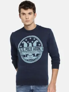 U.S. Polo Assn. Denim Co. Men Navy Blue Printed Pullover