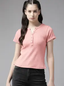 The Roadster Lifestyle Co. Women Henley Neck T-shirt