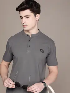 French Connection Men Pure Cotton Solid Henley Neck Casual T-shirt