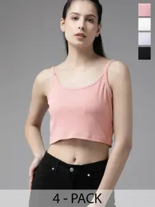 The Roadster Lifestyle Co. Pack Of 4 Ribbed Crop Tops