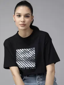 The Roadster Lifestyle Co. Printed Drop-Shoulder Sleeves Boxy T-shirt