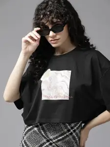 The Roadster Lifestyle Co. Printed Drop-Shoulder Sleeves Boxy T-shirt