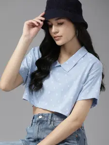 The Roadster Lifestyle Co. Printed Drop-Shoulder Sleeves Cropped Boxy T-shirt