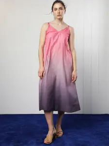 RAREISM Ombre V-Neck Shoulder Strap A-Line Maxi Slip Dress