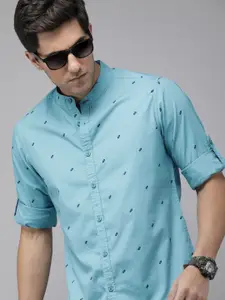 The Roadster Life Co. Pure Cotton Printed Band Collar Casual Shirt