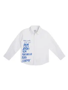Pepe Jeans Boys Relaxed Typography Printed Cotton Casual Shirt