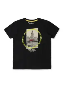 Pepe Jeans Boys Black Printed Applique T-shirt