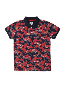 Pepe Jeans Boys Geometric Printed Polo Collar Cotton T-shirt