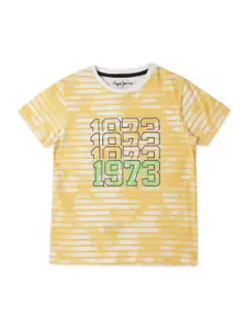 Pepe Jeans Boys Striped Typography Printed Cotton T-shirt