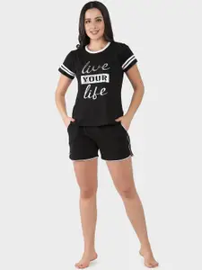 SEPHANI Typography Printed Pure Cotton Night Suit