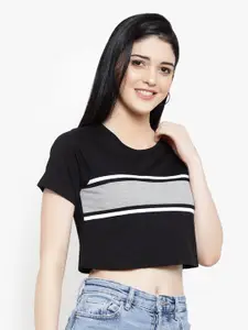 LE BOURGEOIS Loose Fit Short Sleeve Striped Crop Top