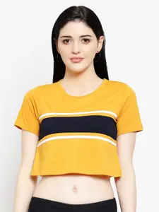 LE BOURGEOIS Loose Fit Short Sleeve Striped Crop Top