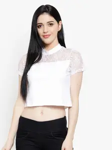 LE BOURGEOIS Lace-Up Detail High Neck Crop Top