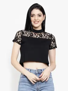 LE BOURGEOIS Lace-Up Detail High Neck Crop Top
