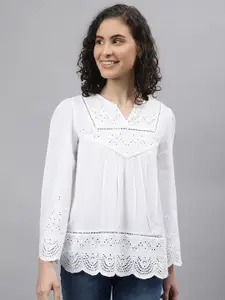 Beverly Hills Polo Club Ethnic Motif Embroidered Schiffli Pure Cotton Top