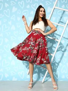 Berrylush Women Floral Print Flared High Rise A-Line Skirt