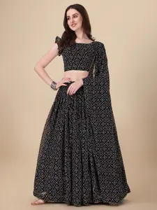 PMD Fashion Bandhani Printed Semi-Stitched Lehenga & Unstitched Blouse With Dupatta